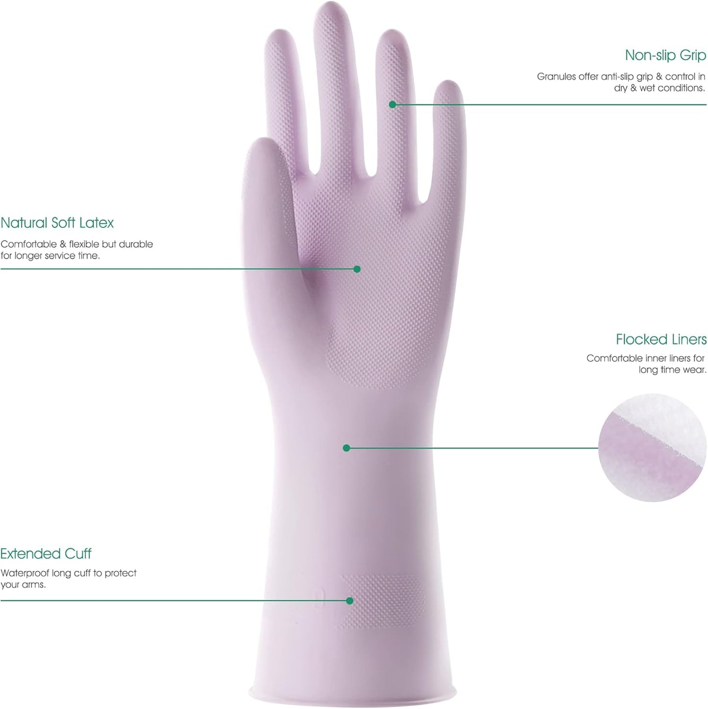 COOLJOB Large Household Rubber Gloves with Cotton Liner & Non-slip Grip, Waterproof Long Lasting Dishwashing Gloves for Kitchen & Bathroom Cleaning, Purple, 1 Pair