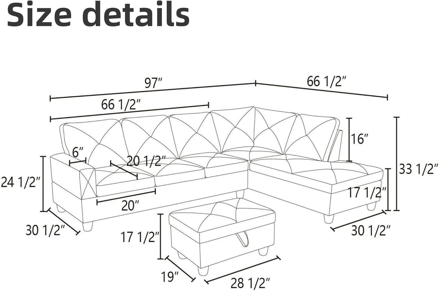 L Shaped Sectional Couch Sofa, Modern Couches for Living Room, Comfy 4 Seat Modular Sectional Sofa with Ottoman Storage for Bedroom Apartment, Red