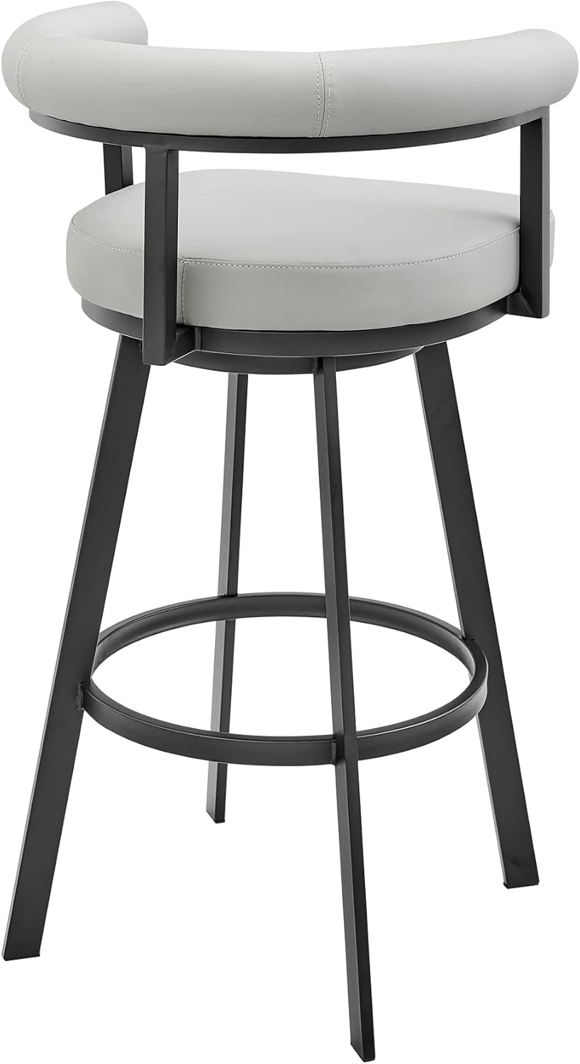 Armen Living Magnolia Swivel Counter Stool in Black Metal with Light Grey Faux Leather