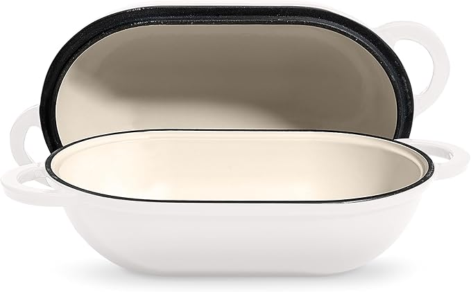 Signature Enameled Cast Iron Sourdough Bread Oven | Non-Stick with Tight Fitting Lid for Perfect Baking and Bread Making | 2QT Oval Oven With Lid [White]