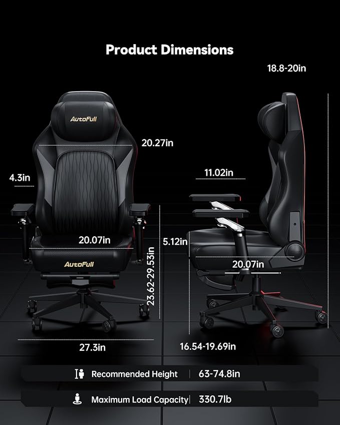 AutoFull M6 Gaming Chair, Ergonomic Office Chair with Ventilated Heating, AUTO Dynamic Tracking Lumbar Support, 6D Adjustable Armrests and Footrest (Black)