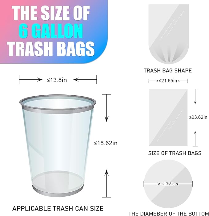 6 Gallon Trash Bags Colored 0.94 Mil Thick - 150 Count Medium Garbage Bags for Bathroom, 22 Liter Plastic Wastebasket Liners for Home Office Kitchen