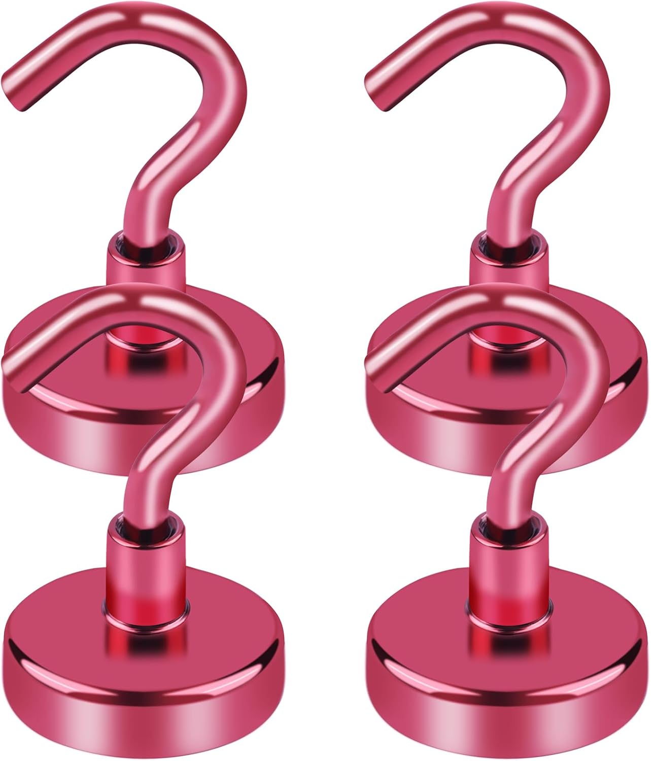 LOVIMAG Strong Magnetic Hooks, 50Lbs Red Strong Magnet Hooks, Heavy Duty Magnets for Cruise Accessories, Magnetic Hooks for Refrigerator, Hanging, Ceiling, Tool Room Etc - 4 Pack