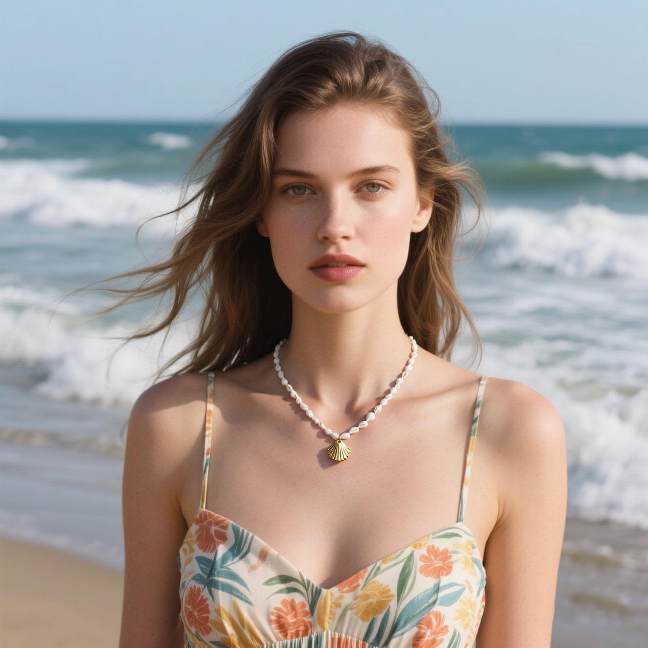 BOOZIQ Starfish Seashell Necklaces for Women Boho Starfish Seashell Pendant Necklace Charm Conch Beaded Necklace Mermaid Necklaces Mermaid Jewelry Summer Hawaiian Ocean Beach Jewelry Scallops