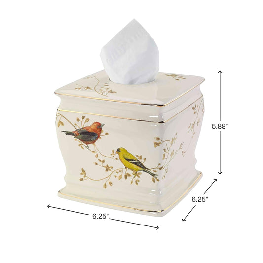 Avanti Linens - Tissue Box Cover, Decorative Countertop Accessories, Nature Inspired Home Decor (Gilded Birds Collection)