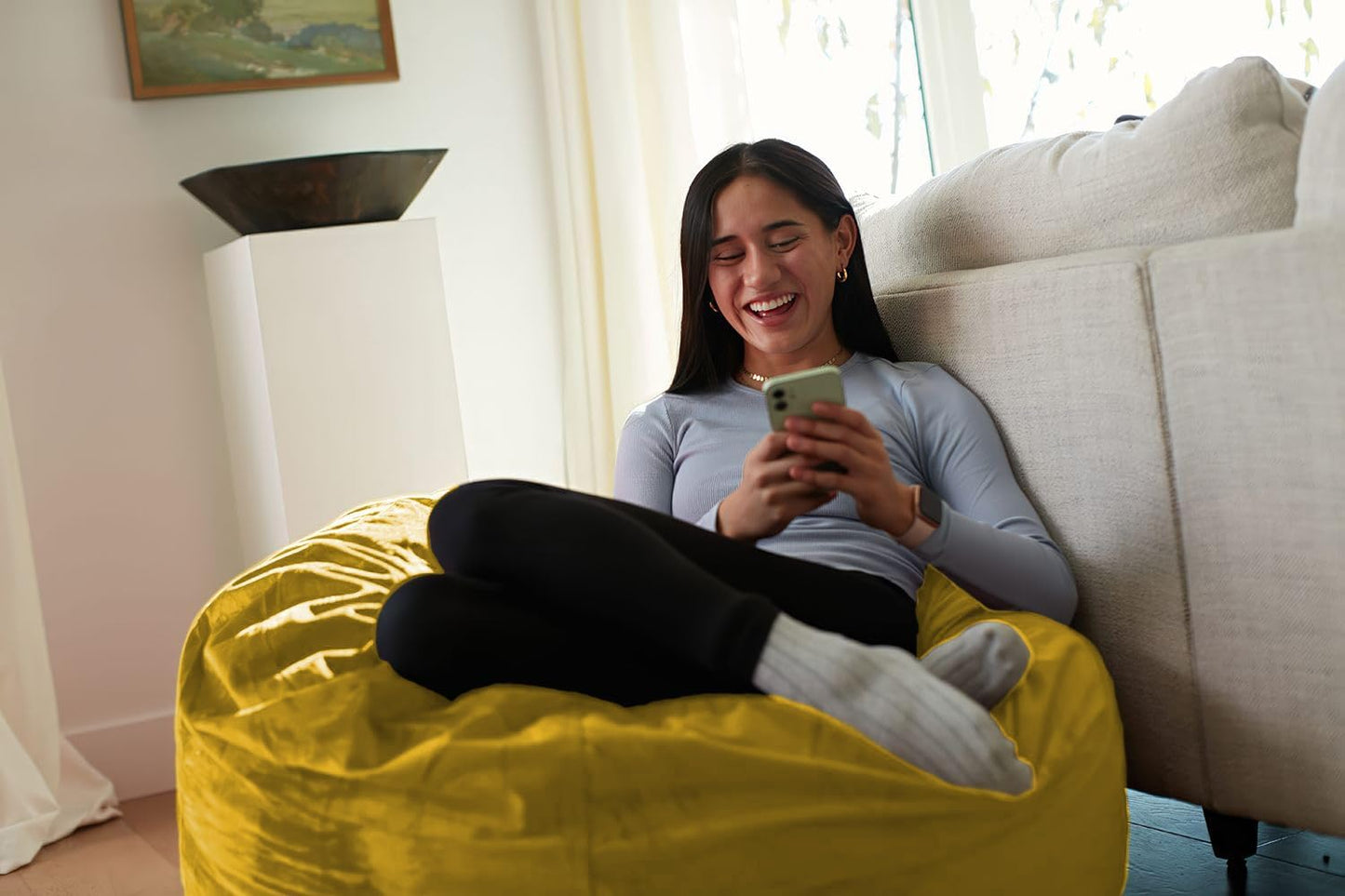 Sofa Sack Bean Bag Chair - Plush, Ultra Soft - Memory Foam Bean Bag Chair with Microsuede Cover - Stuffed Foam Filled Furniture and Accessories for Dorm Room 3 Feet - Lemon