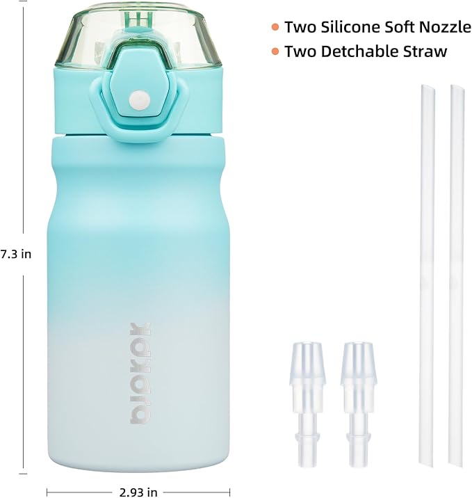 BJPKPK 14oz Insulated Water Bottle with Straw Stainless Steel Double Wall Water Bottles BPA Free Leak Proof Thermal Flask with Lockable Flip Lid and Soft Silicone Spout,Sea Salt