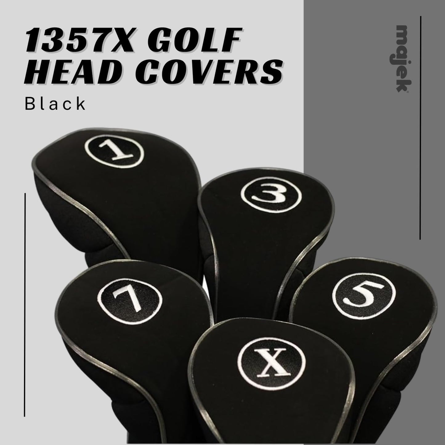 Black Golf Zipper Head Covers Driver 1 3 5 7 X Fairway Woods Headcovers Metal Neoprene Traditional Plain Protective Covers Fits All Fairway Clubs