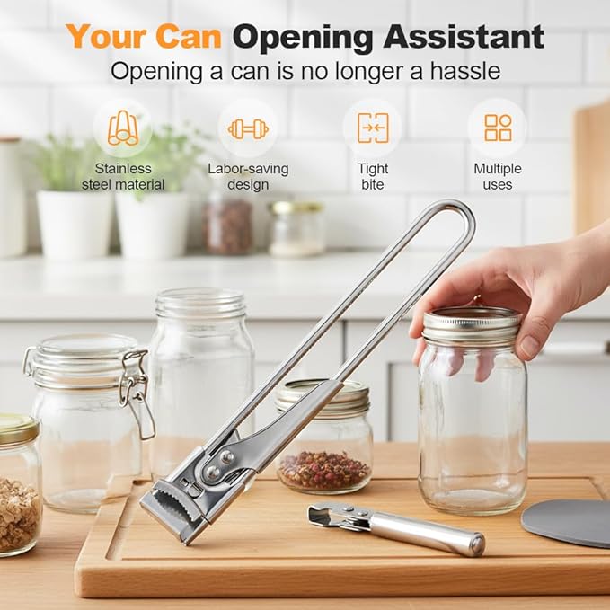 Jar Opener for Weak Hands, 2026 New Stainless Steel Adjustable Jar Lid Opener, Multifunctional Can Opener Kitchen Accessories, Easy Grip Lid Opener Kitchen Tool (2, Large+Medium)