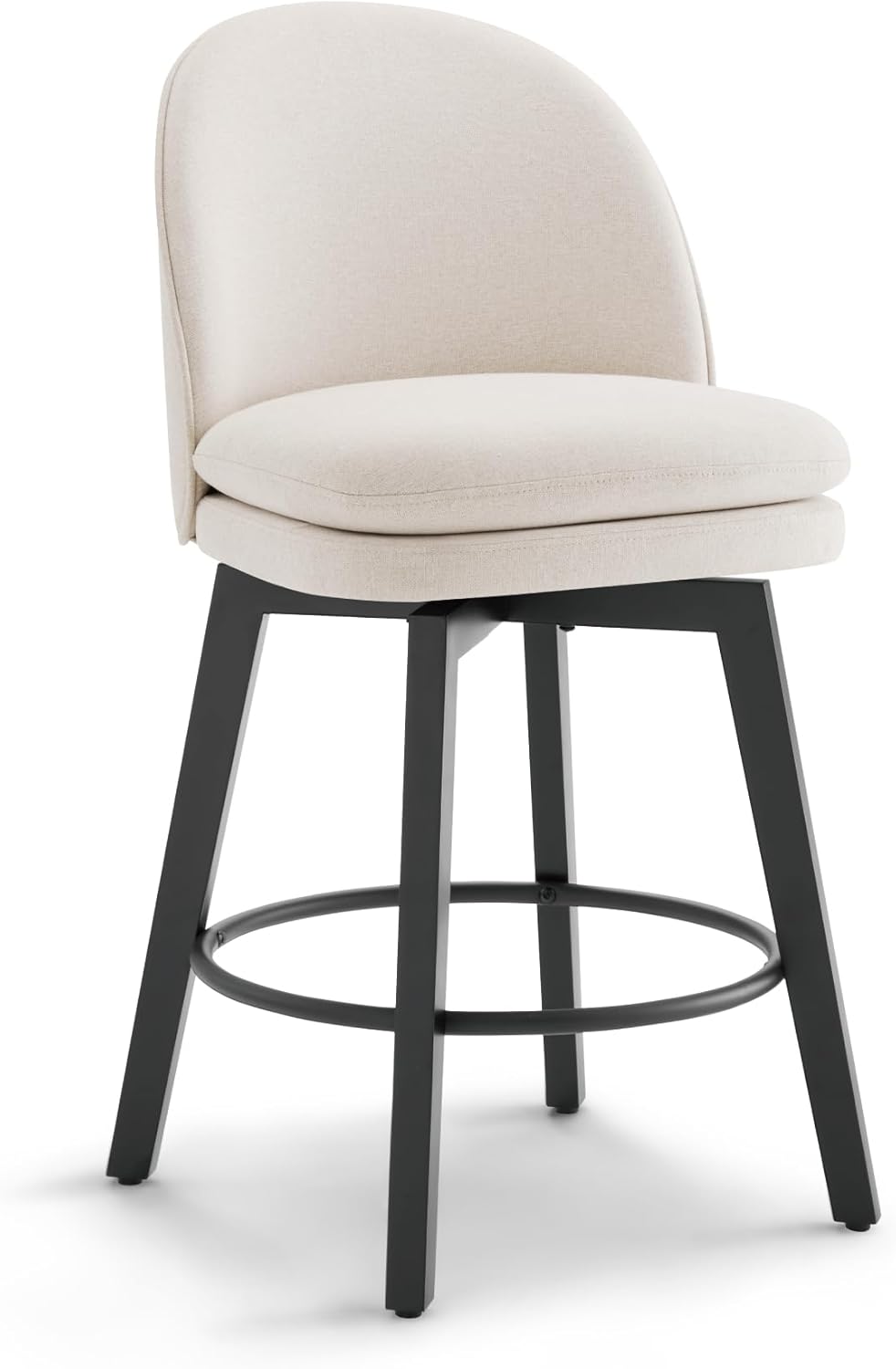 Counter Height Barstools 26 inch Upholstered Swivel Bar Stools with Back and Wood Legs for Kitchen Island,Set of 1,Beige Fabric-Armless