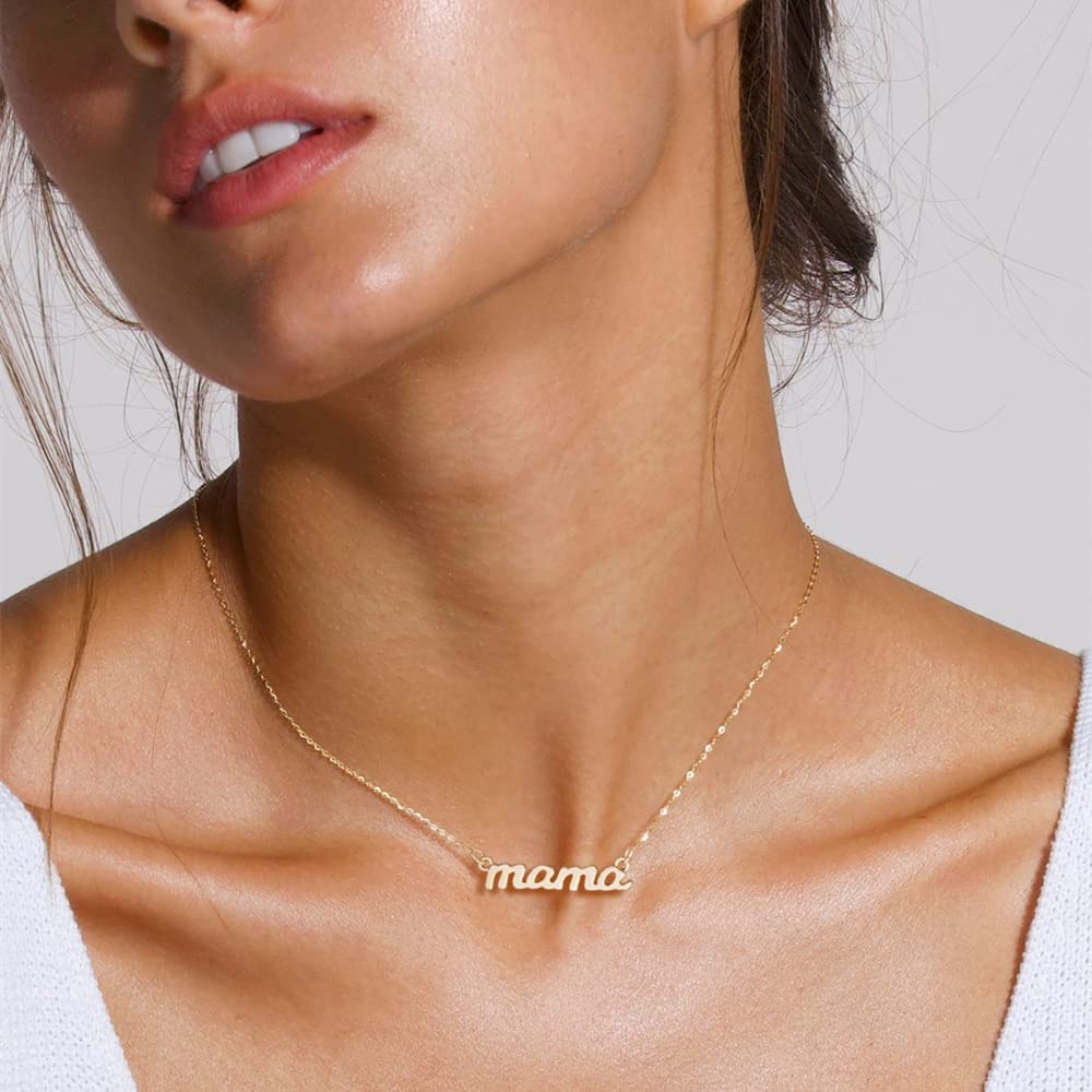 GUOKE Mama Necklace, Mom Necklace for Women 14K Gold Plated Letter Mother's Day Necklace Mommy Jewelry