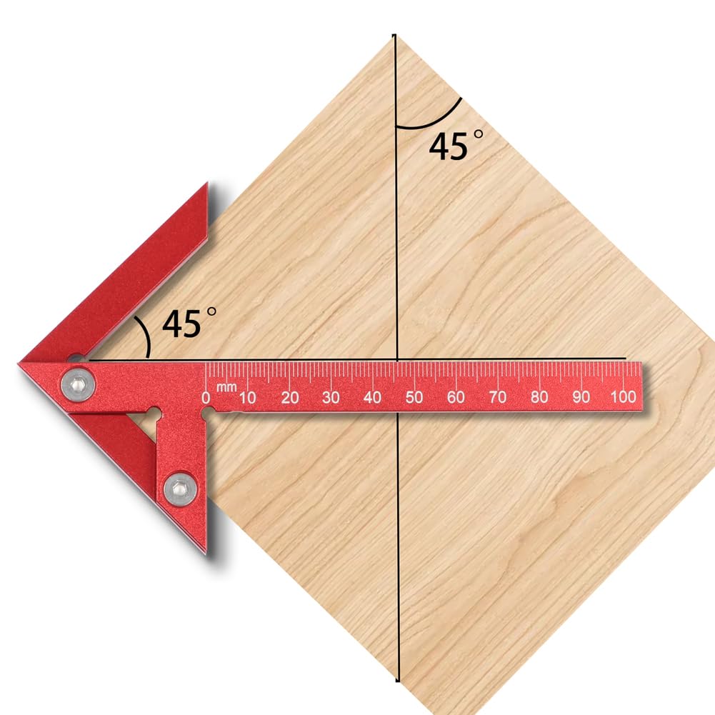 Aluminum Alloy Center Positioning Ruler, 45/90 Degree & Right Angle & Centerline Positioning, Red High-Precision Metric Measuring Multi-Function Arrow Ruler,043R