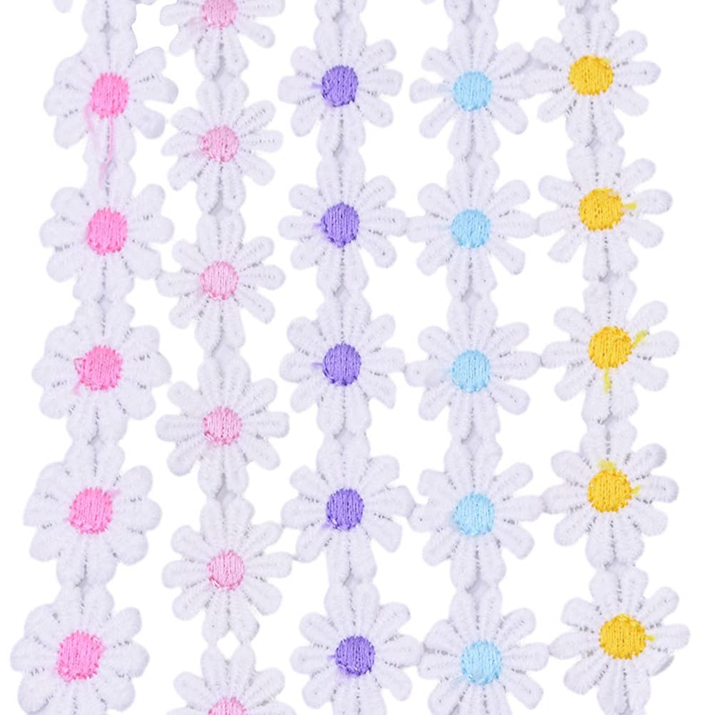 15 Yards 1inch Daisy Lace Trim Flower Applique Lace Ribbon for Gift Wrapping DIY Sewing Craft Wedding Dress Hair Accessories Jewelry Making Dreamcatchers Tassel Embellishment Decorations(Red)