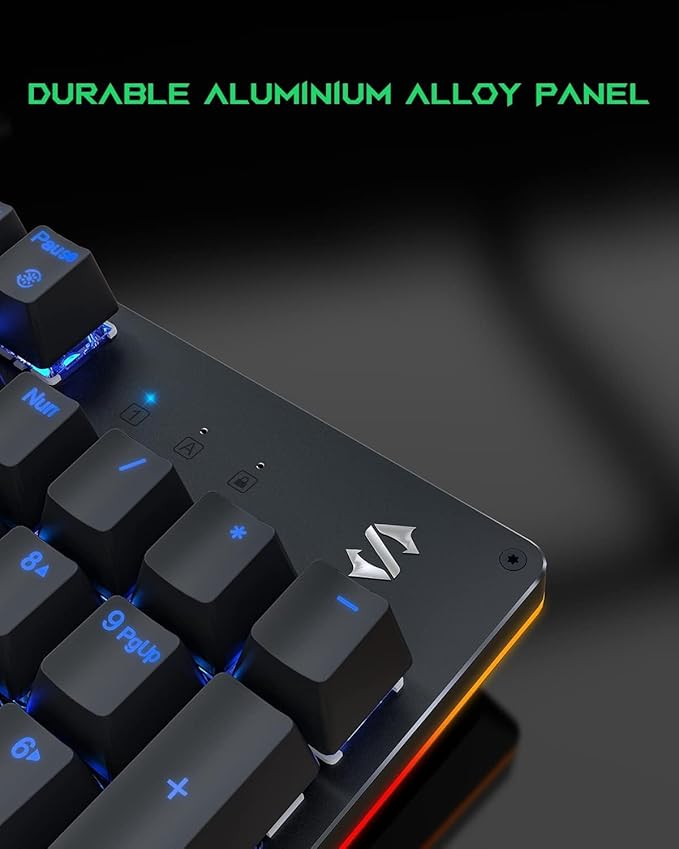 Black Shark RGB Mechanical Gaming Keyboard LED Backlit Wired Keyboard with Red Switches, Fully Programmable, Anti-Ghosting 104 Keys for Desktop PC, Sixgill K2