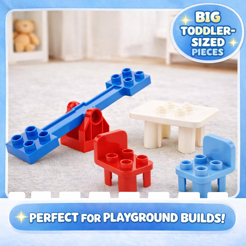 Liberty Imports 24 PCS Big Building Blocks Playground Set for Toddlers and Kids, Large Size DUPLO Compatible Construction Toy Bricks with Slides, Swings, Seesaw and Pipes Preschool Learning Playset