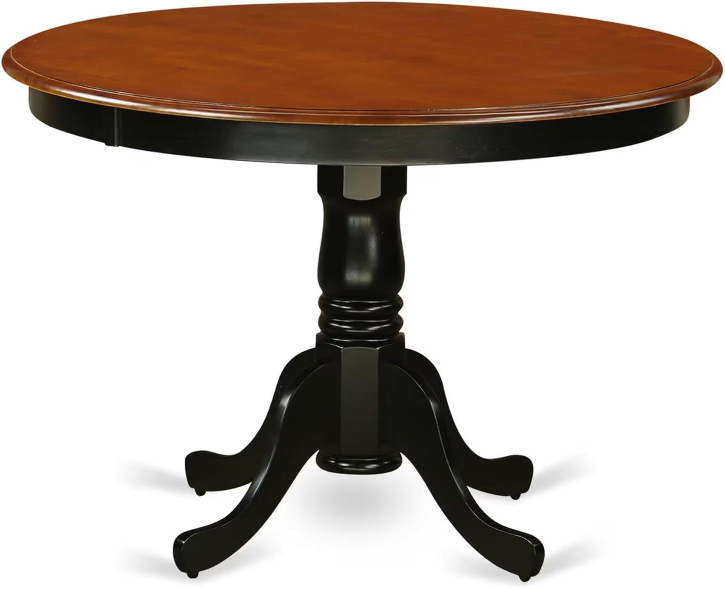 East West Furniture HLAN5-BCH-C 5 Piece Kitchen Table Set for 4 Includes a Round Dining Room Table with Pedestal and 4 Linen Fabric Upholstered Dining Chairs, 42x42 Inch, Black & Cherry