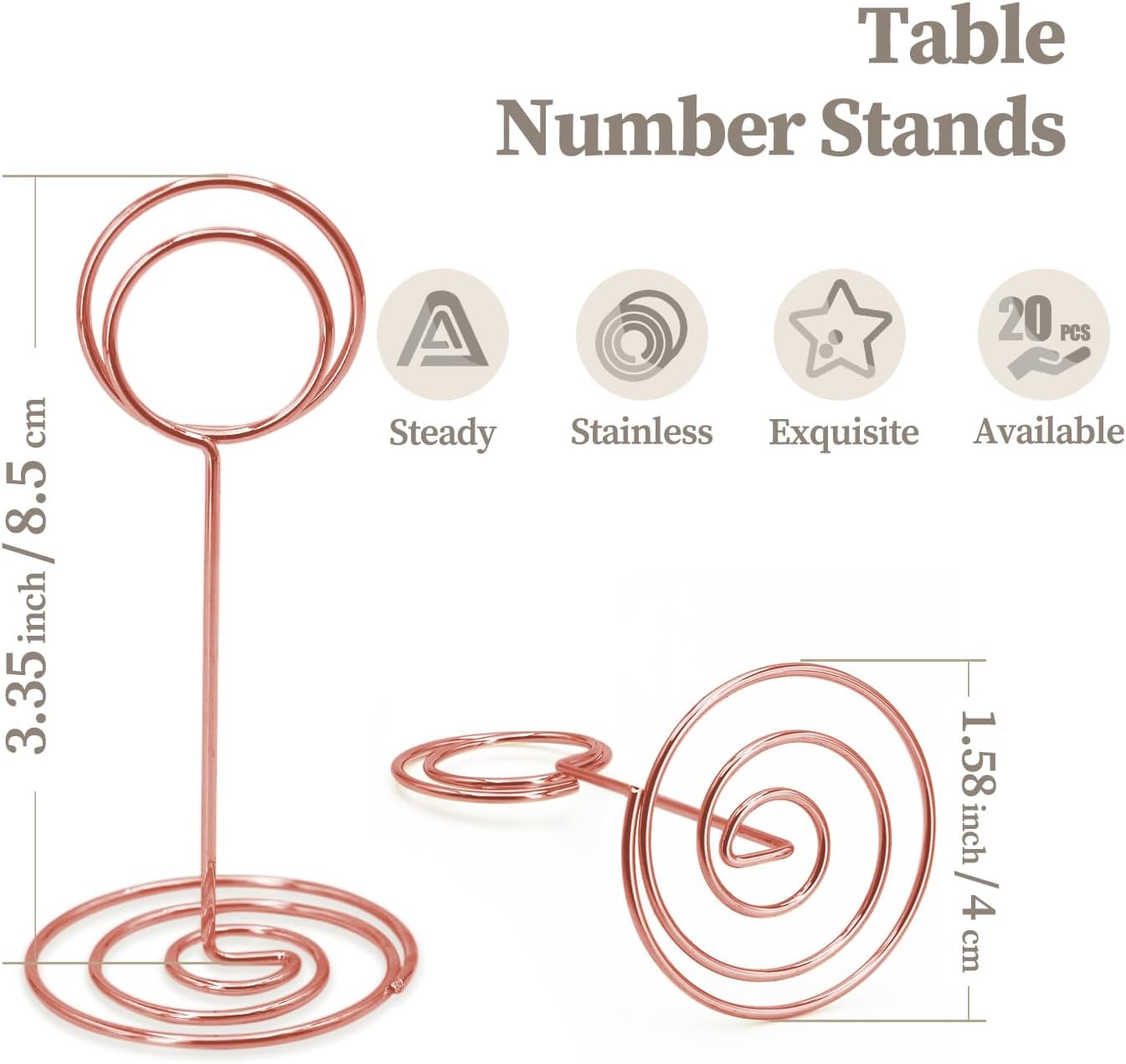 Table Number Holders 20Packs - 3.35 Inch Table Number Stands Place Card Holder for Wedding Party Graduation Reception Restaurant Home Photo Picture Office Memo (Rose Gold, 3.35")