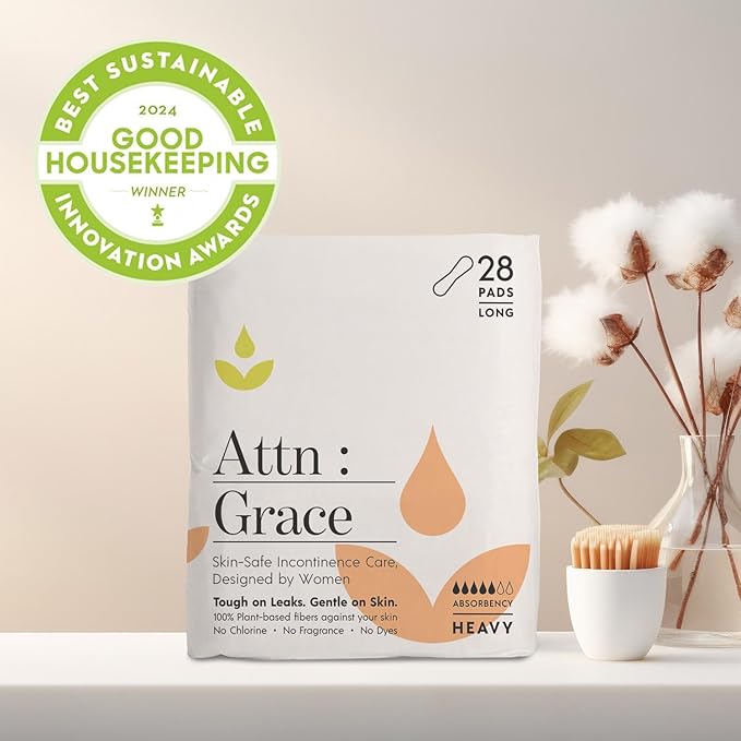 Attn: Grace Heavy Incontinence Pads for WomenWomen 2-Pack (56 Pads Total / 28 per Pack) - High Absorbency for Sensitive Skin - Protection for Heavy Bladder Leakage/Discreet, Breathable, & Plant-Based