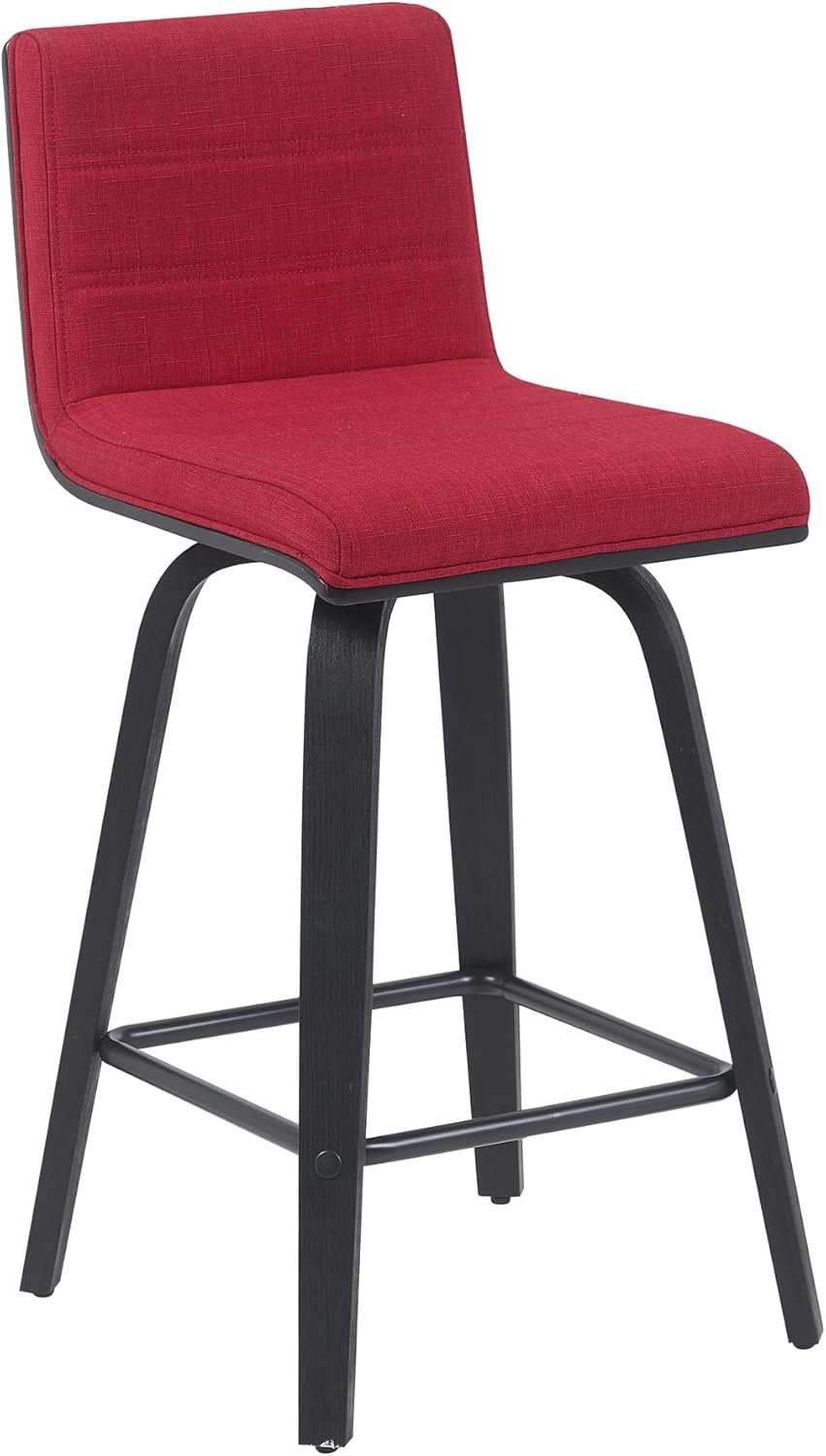 Vienna Modern Counter Height Swivel Bar Stool with Red Upholstered Seat and Brushed Wood Frame Set of 2