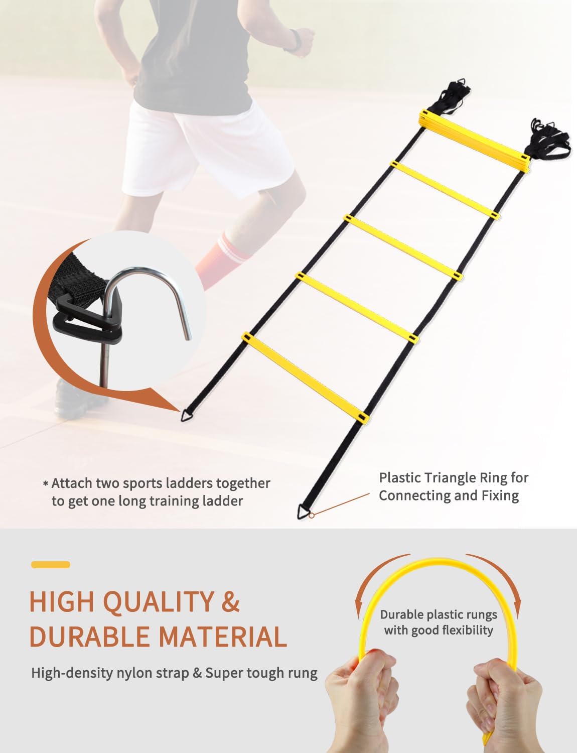 GHB Agility Ladder Speed Training Ladder Workout Ladder with 6 or 10 Cones 12 Rung 20ft with Resistance Parachute