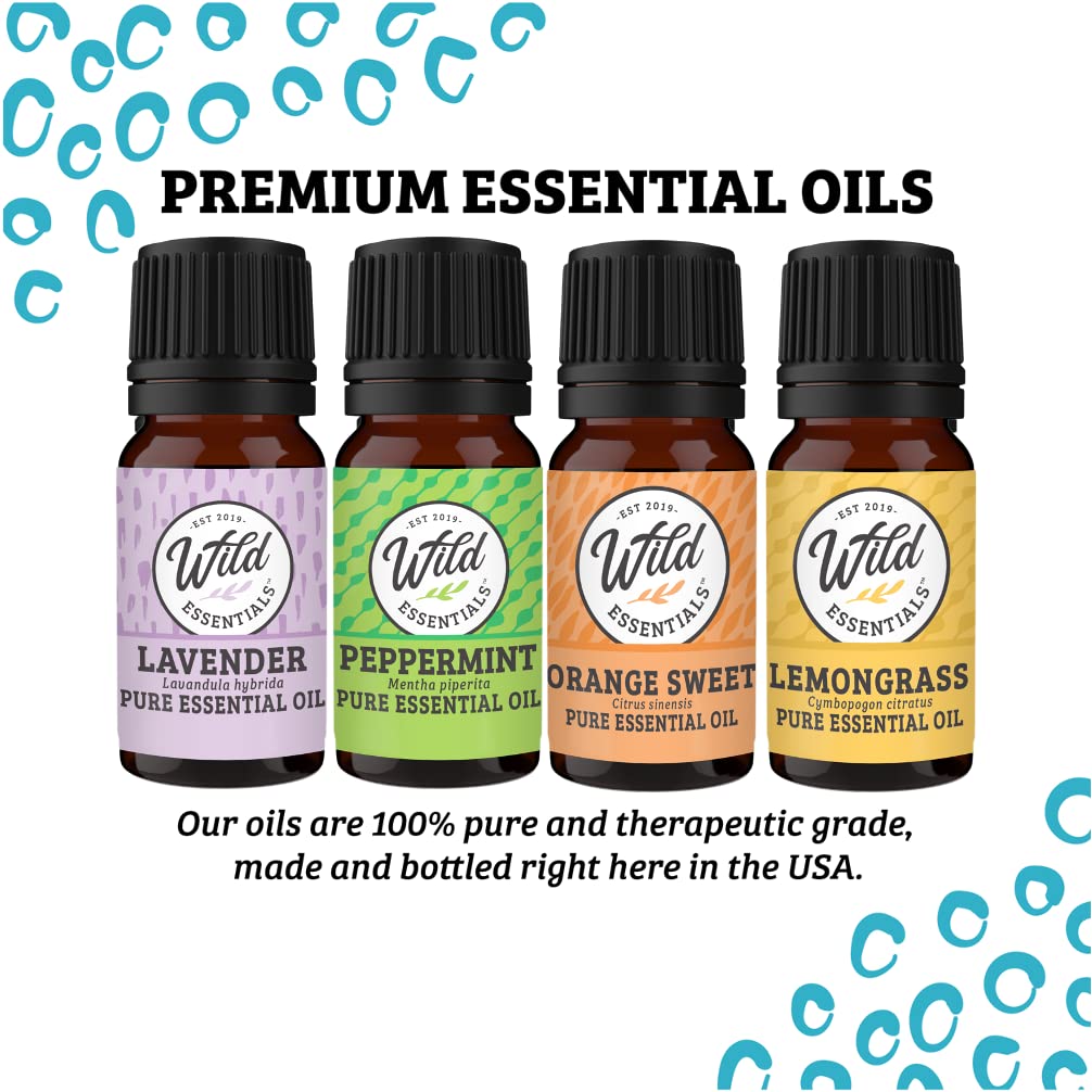 Wild Essentials Open Lotus Flower Necklace Essential Oil Diffuser Kit, Lavender, Lemongrass, Peppermint, Orange Oils, 12 Refill Pads, Aromatherapy Gift Set, Customizable Color Changing, Perfume