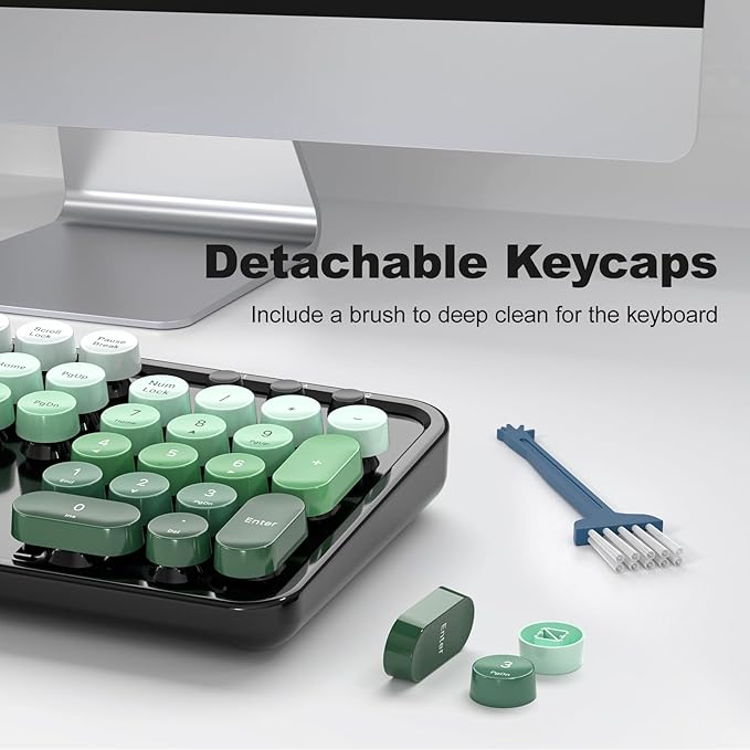 MOFII Wireless Keyboard and Mouse Combo, 2.4GHz Retro Typewriter Keyboard Full Size, Cute Wireless Mice, USB Dongle Plug and Play, for Laptop, PC, Desktop, Windows (Black Green Gradient Color)