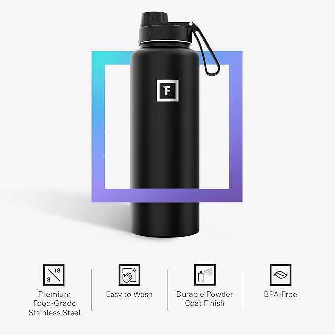 IRON °FLASK Camping & Hiking Hydration Flask with Spout, Wide Mouth Insulated Stainless Steel Sports Water Bottle - 40 oz Aurora