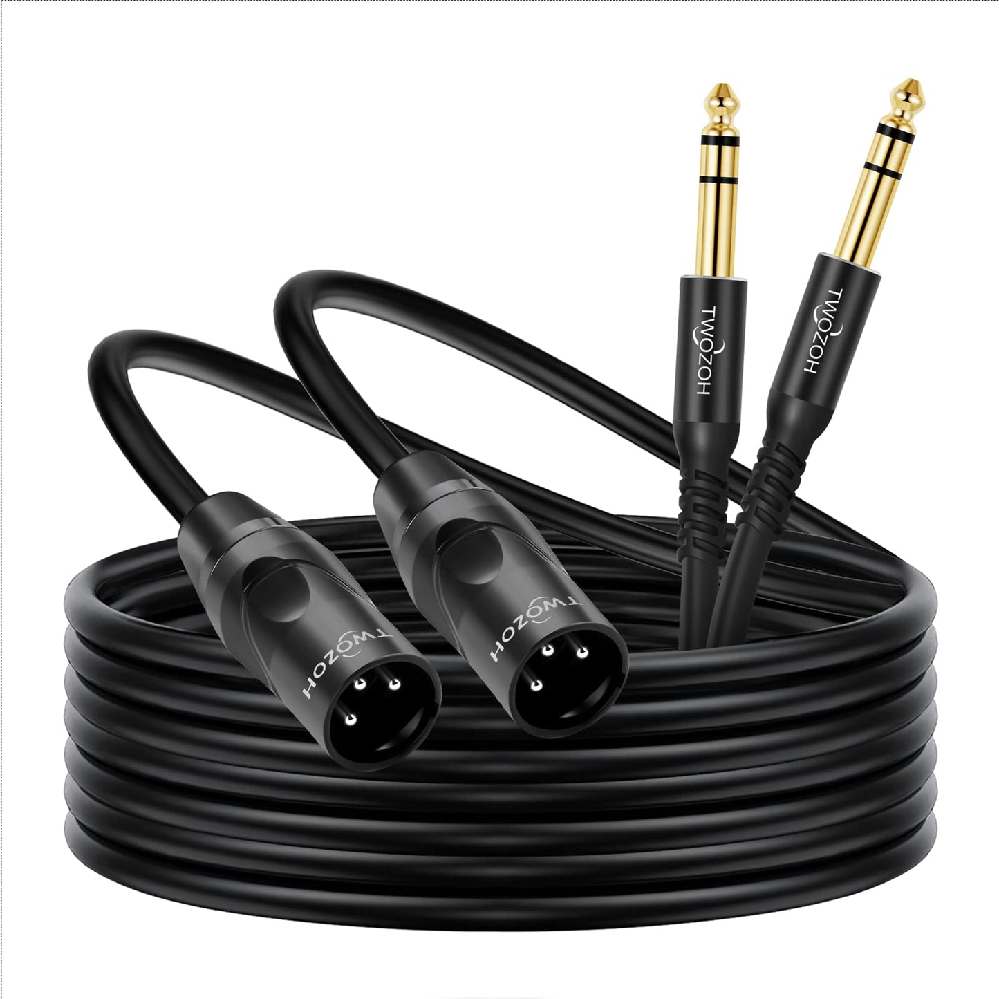 Twozoh XLR Male to 1/4 Inch Jack TRS Cable 15FT 2 Pack, Balanced 6.35mm Plug to 3 Pin XLR Male, Quarter Inch Stereo Guitar Cable