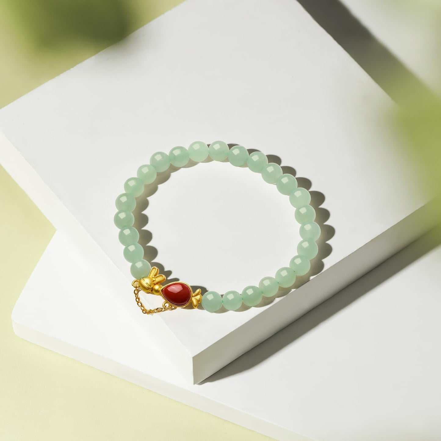 ZHOU LIU FU Rabbit Beaded Bracelets for Women Adjustable Bunny Green Bead Stretch Bracelets Red Agate Carrot Bracelet Her Mom Birthday