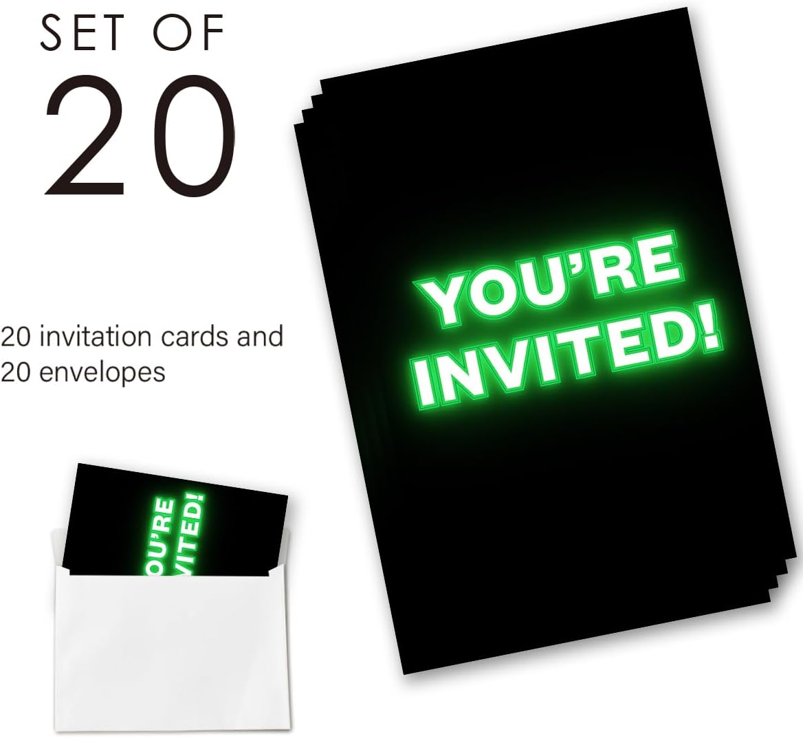 Bruh Neon Birthday Party Invitation Supplies with Envelopes Set of 20 Teenager Party Invitation Fill in Blank, Double Sided