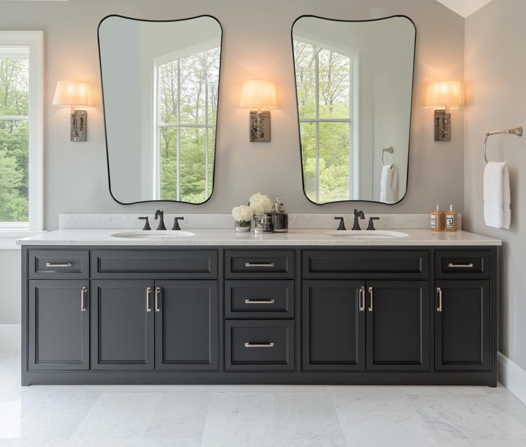 ANDY STAR 30x48 Inch Matte Black Mirror, Modern Bathroom Mirror in Premium Stainless Steel Thin Frame Deep 1", Large Decorative Mirror for Wall (Hangs Vertically Only)