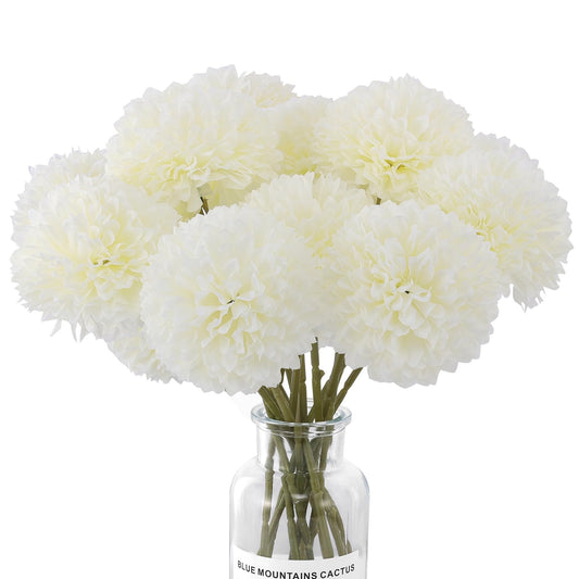 Rowfad 12 Pcs Artificial Chrysanthemums Flowers Silk Ball White Flowers Fake Mums Spring Flowers for Valentine‘s Day Wedding Home Decor (12, White)