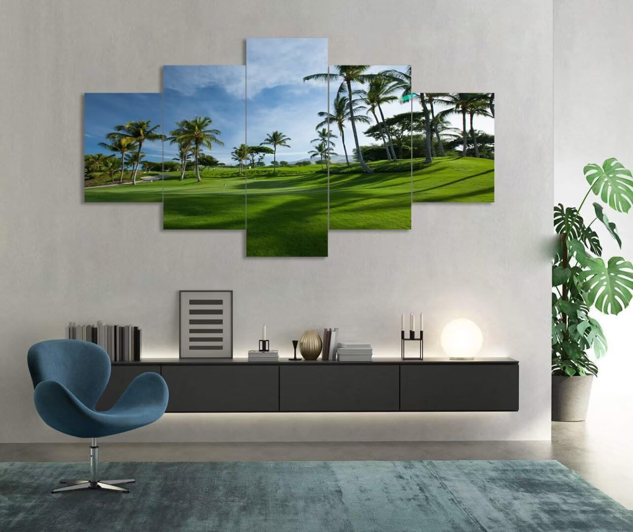 Hawaiian Golf Courses Canvas Wall Art for Office Living Room Bedroom Bathroom Home Decorations Hawaii Maui Island Pictures Posters Framed Artwork Ready to Hang(50''W x 24''H)