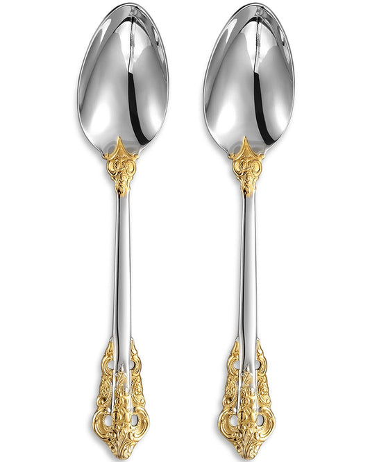 KEAWELL 2-Piece Gorgeous Large Serving Spoon, 18/10 Stainless Steel, Fine Large Serving Spoon, Sturdy Tablespoon, Dishwasher Safe, 9.4" (Gold Accent)