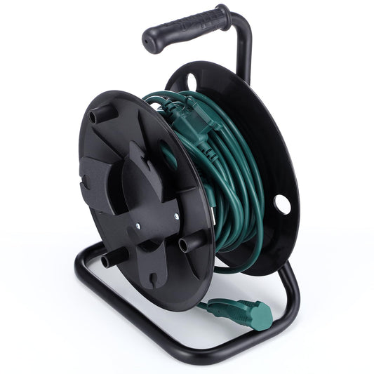 Yaocom Extension Cord Storage Reel With Metal Stand Black Cable Reel Holds Up 500 Feet Of 6 Mm Cable/Cord/Hose Heavy Duty Open R