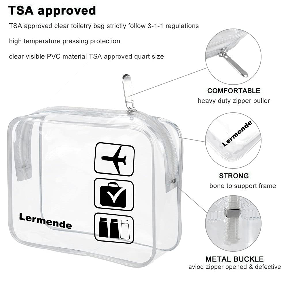Lermende 2pcs Clear Toiletry Bag TSA Approved Travel Bag,Carry On for Travel,Airport Airline Accessories Compliant Bag,Quart Sized Makeup Cosmetic bag Women Men (Black Clear, 2 Pack)