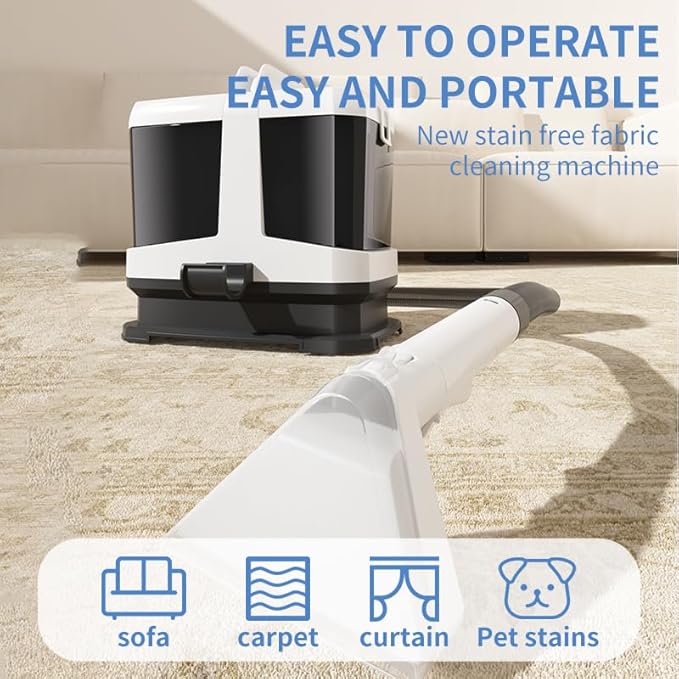 Portable Carpet and Upholstery Spot Cleaner Machine, 16Kpa Powerful Suction&Self-Cleaning, Suction Dual Brush, Handheld Carpet Cleaner, Deep Stain Cleaning for Carpet, Car, Couches, Pets, Stairs