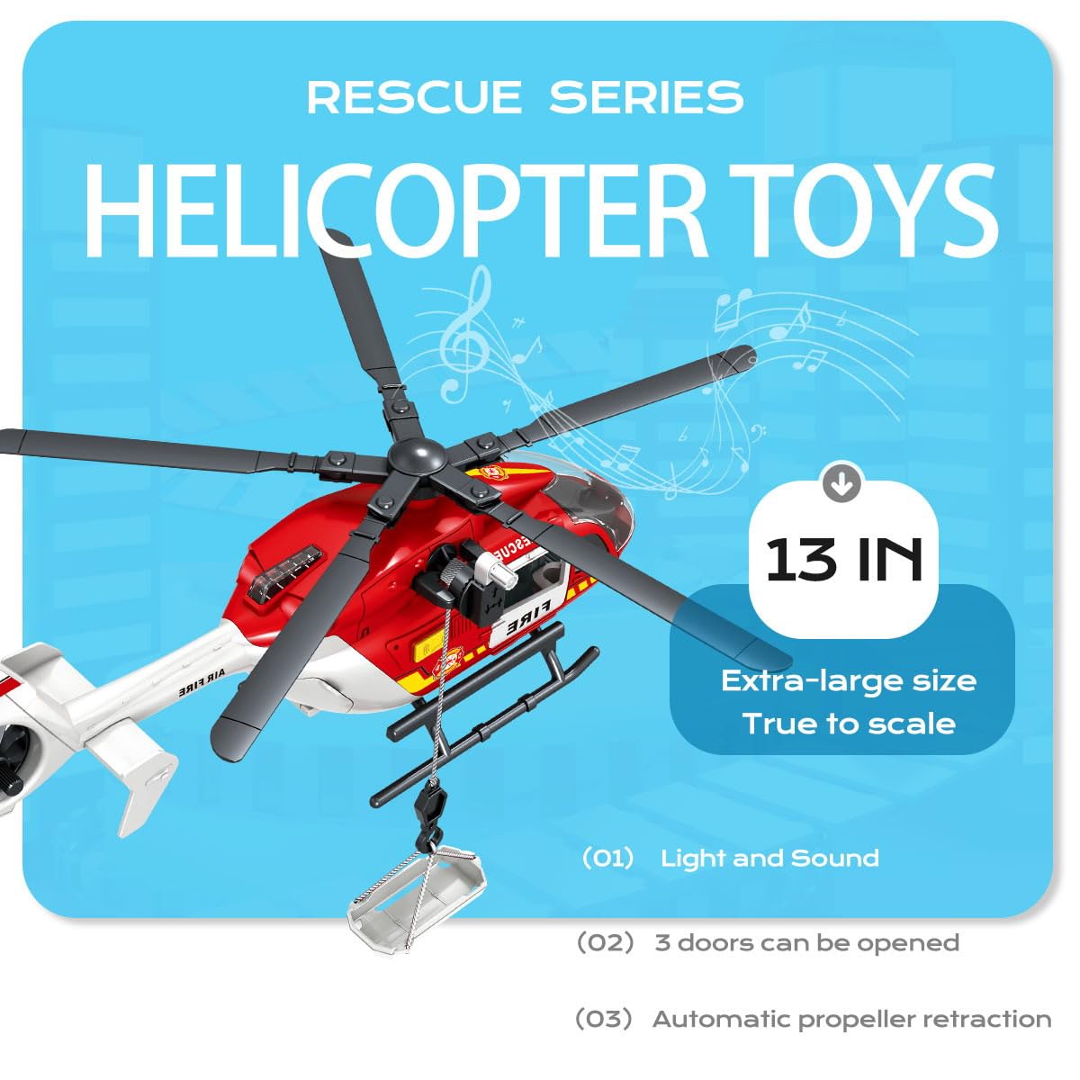 ANJARU Helicopter Toy with Lights and Sound,Simulative Rescue Helicopter Toddler Kids Toys for Kids Aged 3 4 5 6 Pull-Back Propeller Army Toys Toddler Kids Boys Gifts (Fire Fighting-Helicopter)