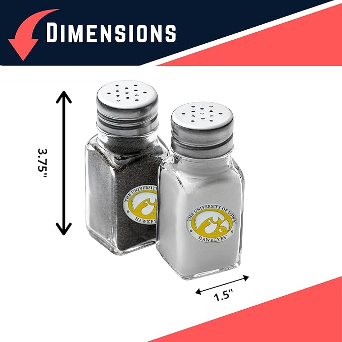 Heritage Pewter Iowa Hawkeyes Salt and Pepper Shaker Set of 2 Bottles | Expertly Crafted Pewter Glass