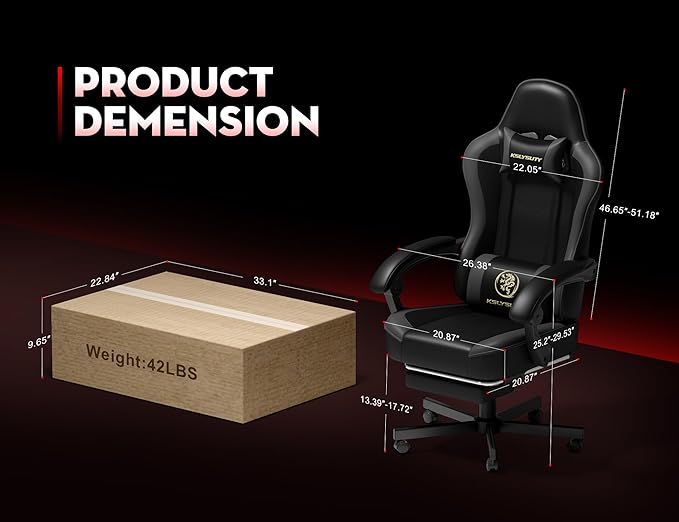 Gaming Chair for Adults with Footrest and Lumbar Support, Height Adjustable Game Chair with 360°-Swivel Seat and Headrest and for Office or Gaming (Black and Grey)