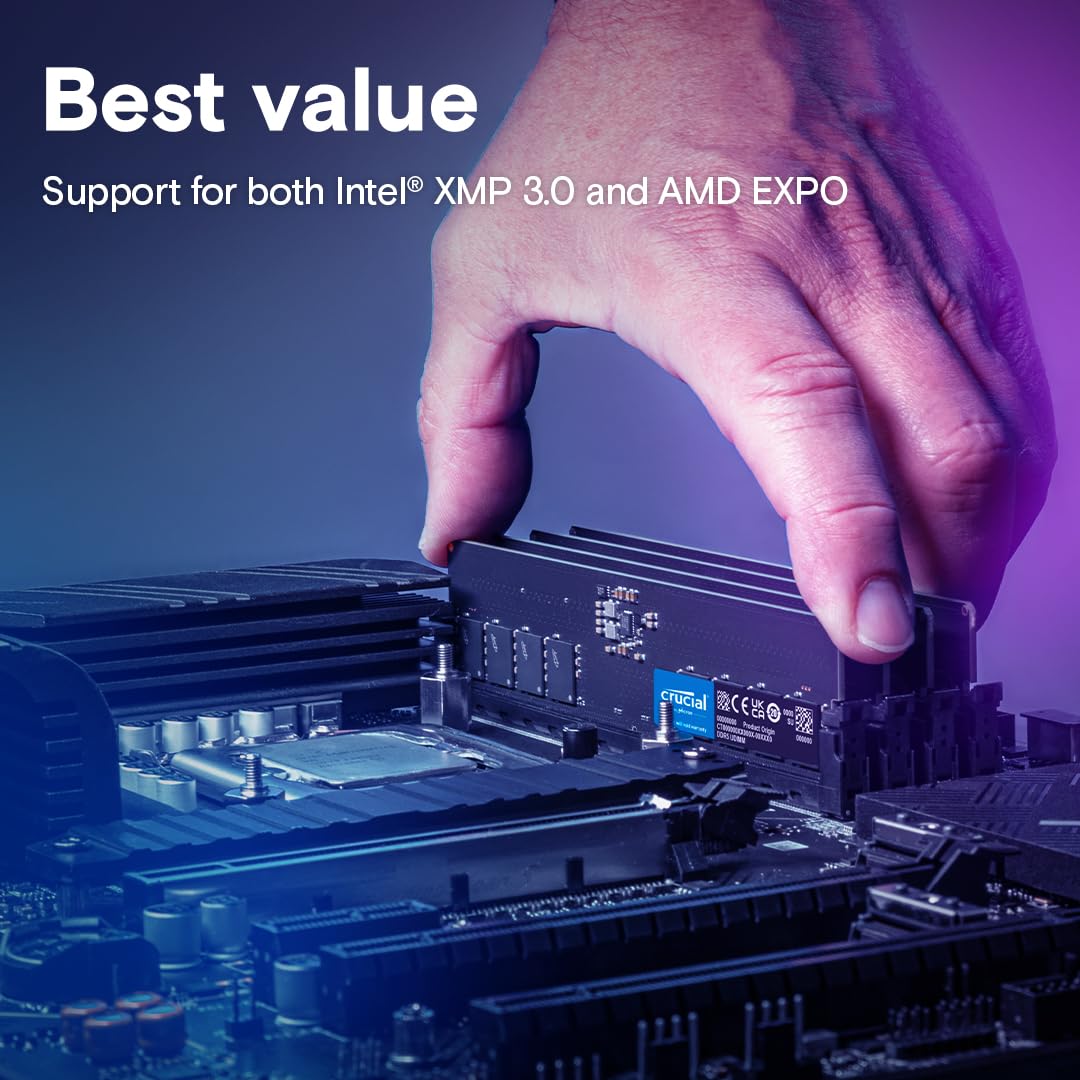 Crucial 32Gb Ddr5 Ram, 5600Mhz (Or 5200Mhz Or 4800Mhz) Desktop Memory, Udimm 288-Pin, Compatible With 13Th Gen Intel Core And Am