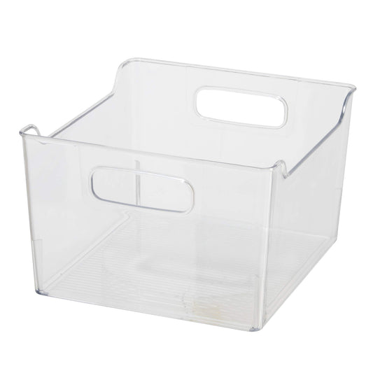 Oggi Storage Bin With Handles - Deep (9.75" x 9" x 6") - Ideal for Kitchen Organization, Pantry Storage, Fridge Organizing, Clear