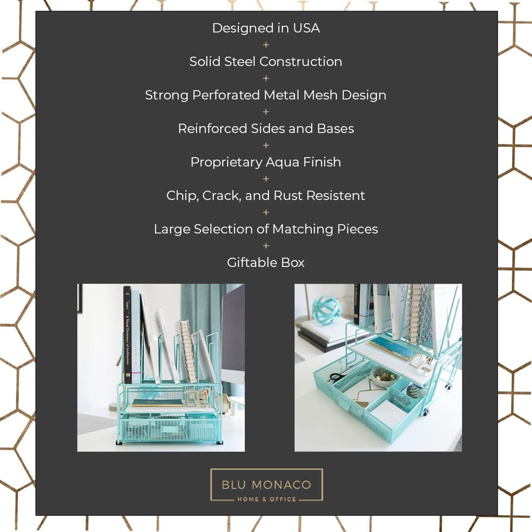 BLU MONACO Mint Green Desk Organizer with File Sorters & Drawer – Workspace Organizer for Office Supplies, Paper, Devices & Folders