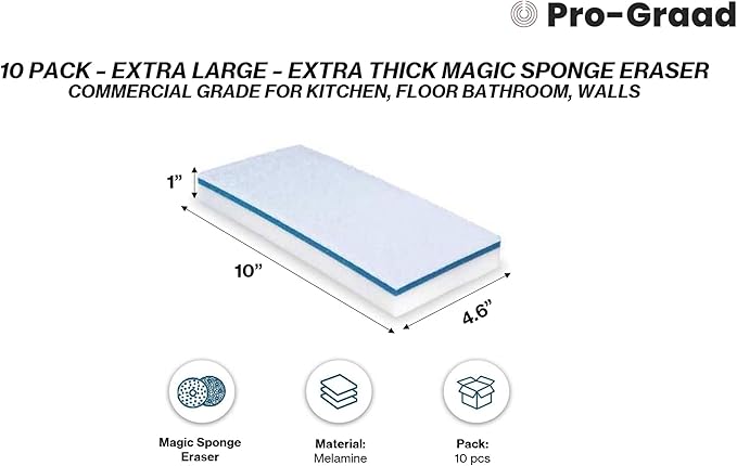 4610 Eraser Pads - 10 Pack 4.5" x 10" x 1" Commercial Grade Melamine Sponges for Floor, Tile, Grout, Baseboard, Walls-Durable & Versatile Cleaning - Pack of 10