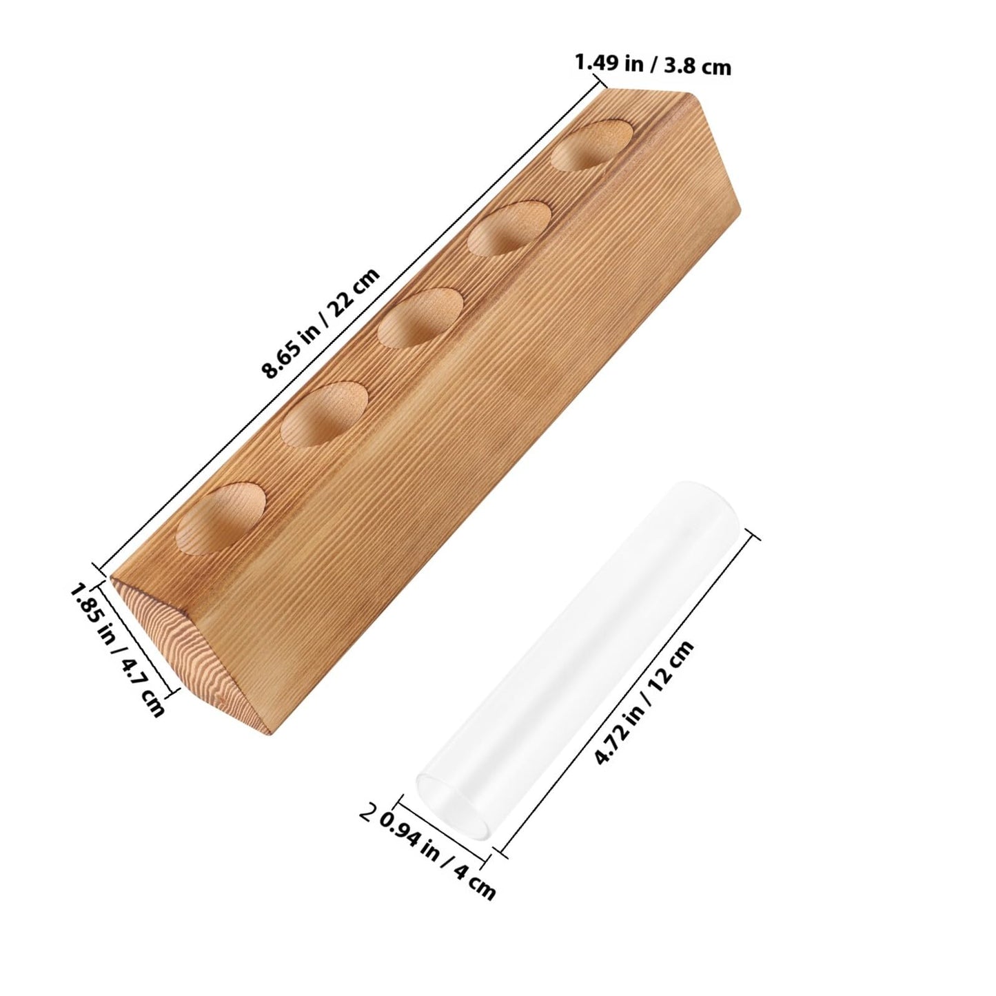 VICASKY Hydroponic Glass Vase with 5-Hole Wooden Stand, Tabletop Plant Propagation Station for Indoor Flower Plant Terrarium and Home Décor
