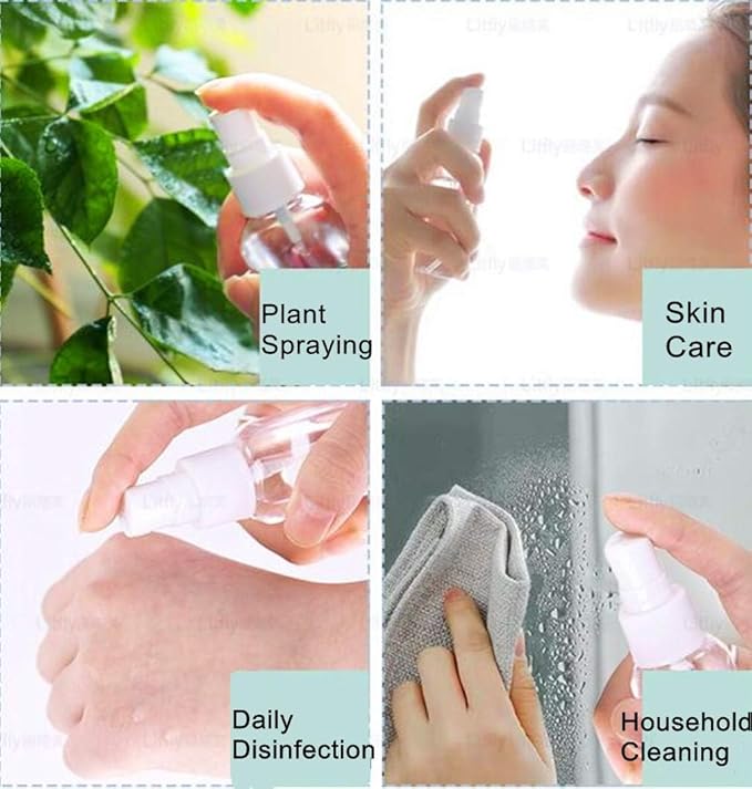 SINIDE Spray Bottles 30ml/1oz, 12 Pack Clear Empty Fine Mist Plastic Mini Travel Bottle Set, Portable Refillable Makeup Sprayer Containers for Perfume, Liquids, Aromatherapy, Small Size