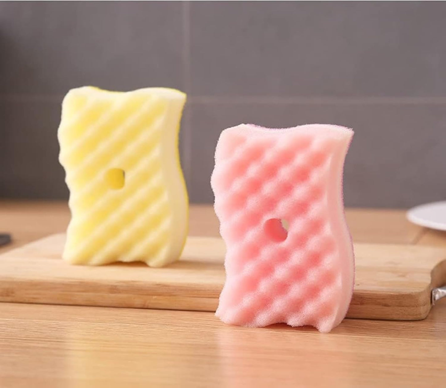 Non-Scratch Cellulose Scrub Sponge,Multipurpose Cleaning Scrubber, Dual-Sided Dishwashing Sponge for Kitchen (Yellow & Pink, S Type 4pcs)