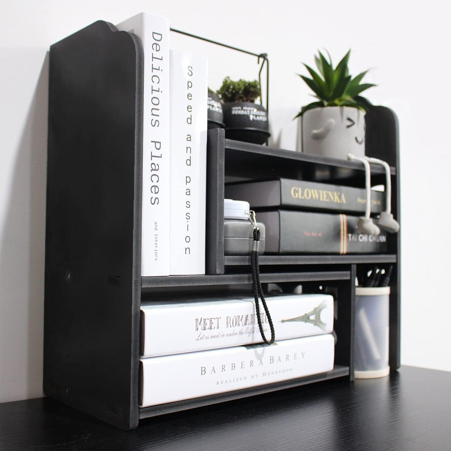 YGYQZ Small Bookshelf for Desktop Storage, Mini Cute Office Desk Shelves White Versatility Organizers for Women, Kids