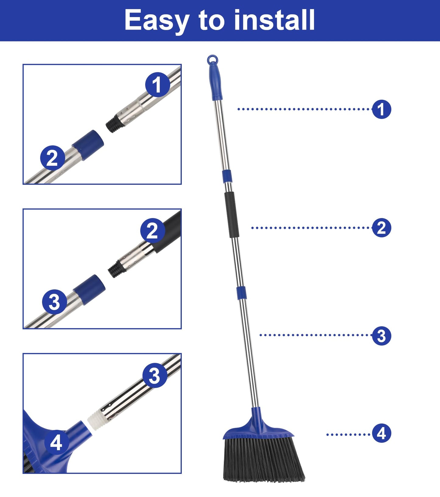 KeFanta 6 Pack Heavy Duty Broom Indoor/Outdoor Commercial Brooms Angle Broom 53 inches for Courtyard Garage Restaurant Lobby Patio Shop Home Kitchen Office Floor