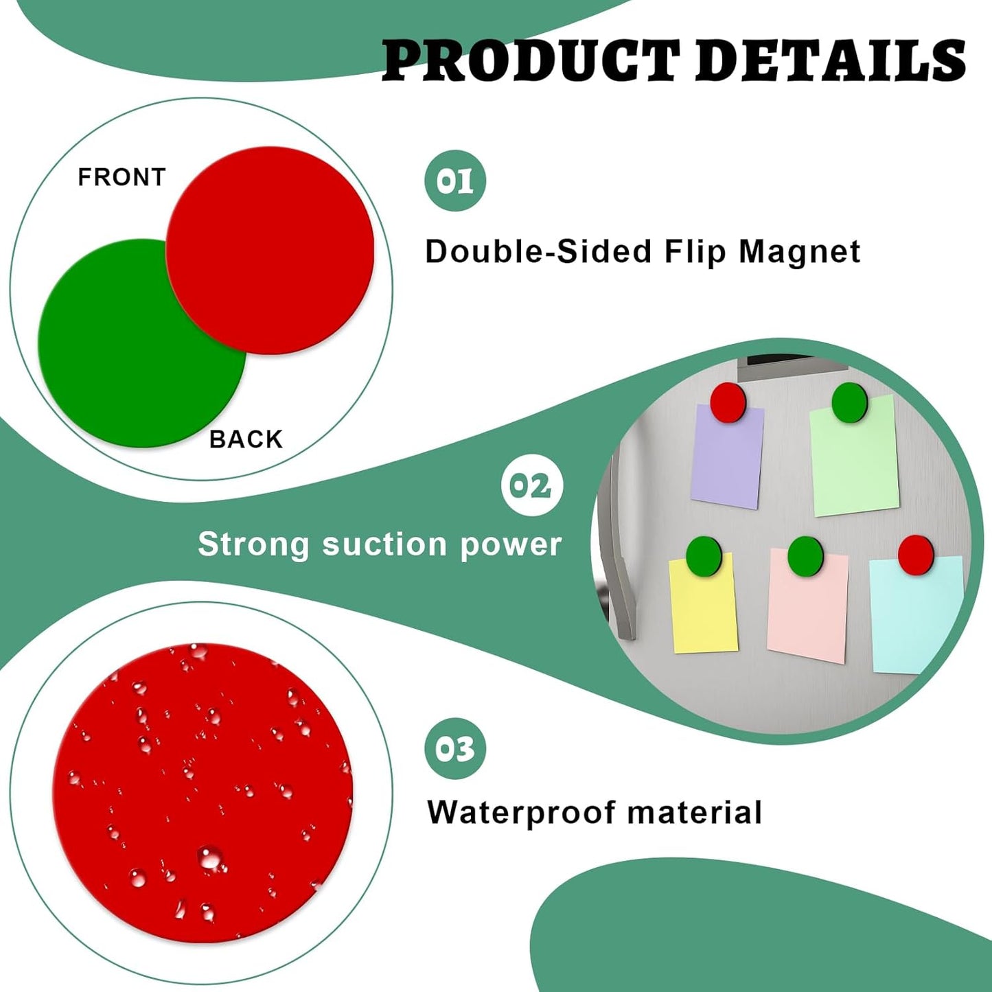 Xuhal 40 Pcs Double Sided Red Green Magnets 1.26'' Red Green Flip Reversible Magnets Dots for Whiteboard Mini Colored Double Sided Reversible Circle Indicator for Office Classroom Decoration (Classic)